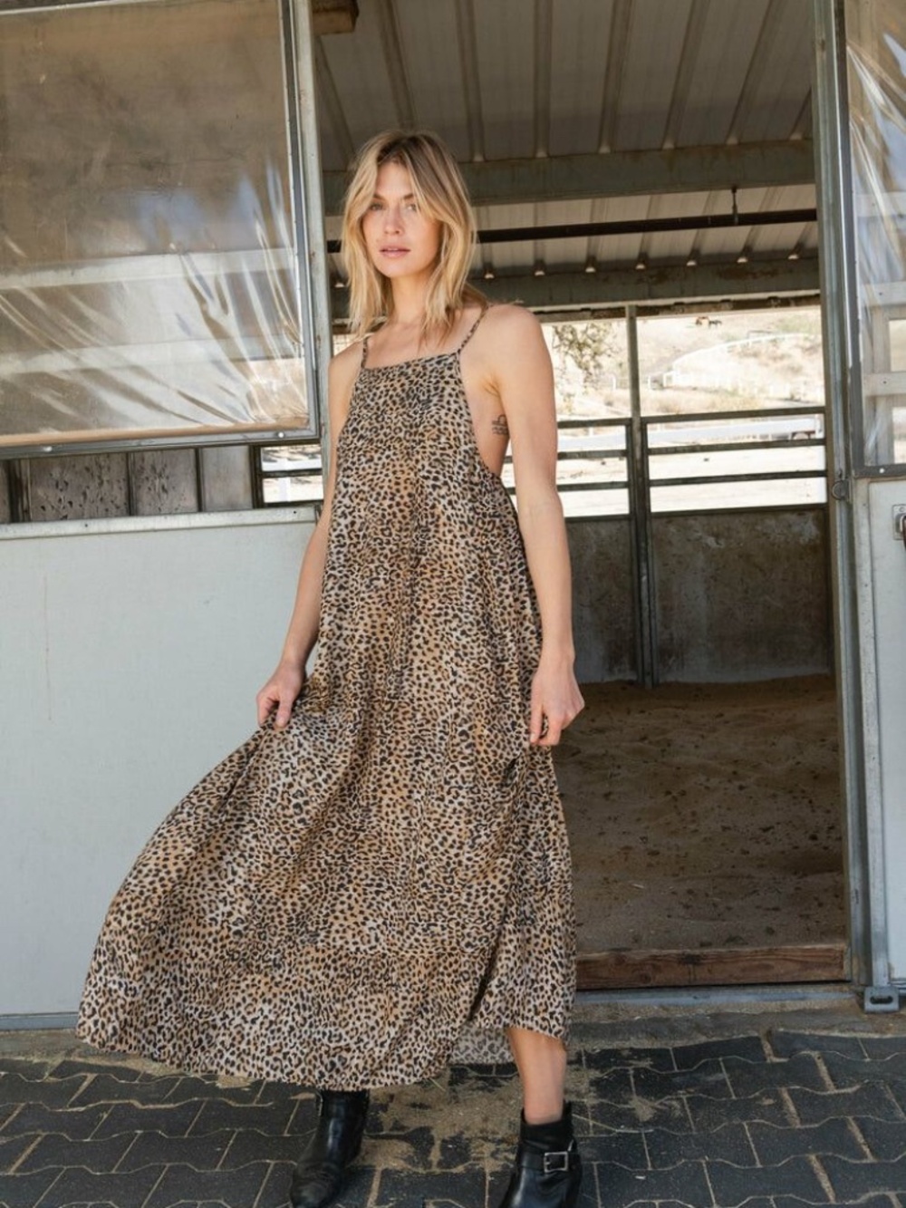 XS/S Long strap dress brown leopard